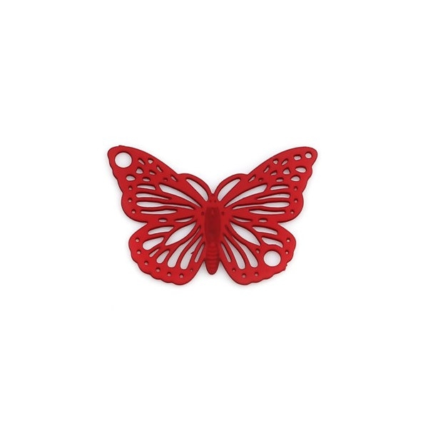 PS110239003 PAX 10 Estampes pendentifs Papillon Filigrane 19mm métal couleur Rouge - Photo n°1
