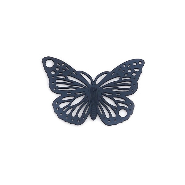 PS110239000 PAX 10 Estampes pendentifs Papillon Filigrane 19mm métal couleur Bleu Fonce - Photo n°1