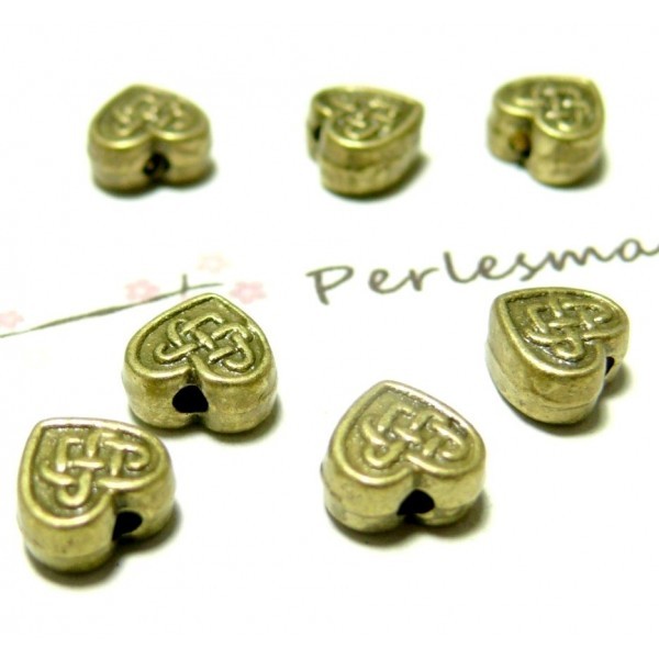 50 pieces perle Intercalaire Bronze coeur P8909 - Photo n°1