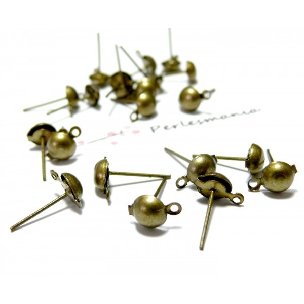 PAX 100 Boucles d'oreilles puce dome avec attache en 6mm métal couleur Bronze - Photo n°1