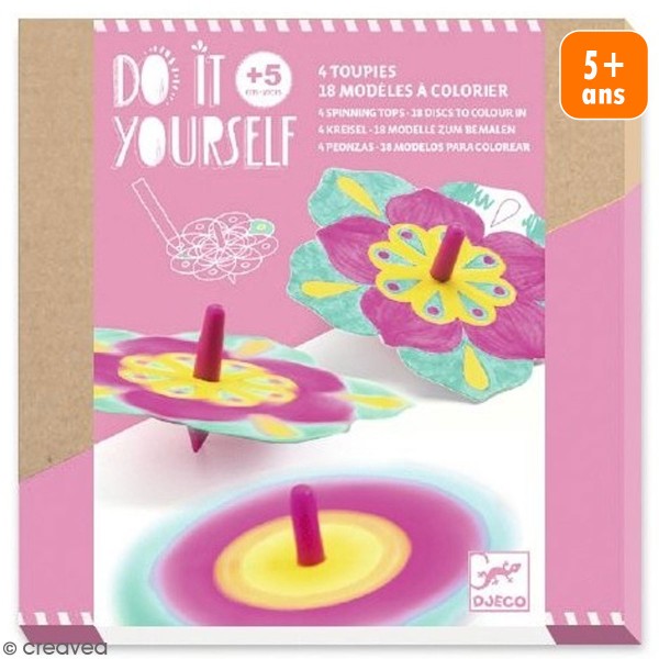 Kit Do it Yourself - Toupies à décorer - Fleurs - 4 pcs - Photo n°1