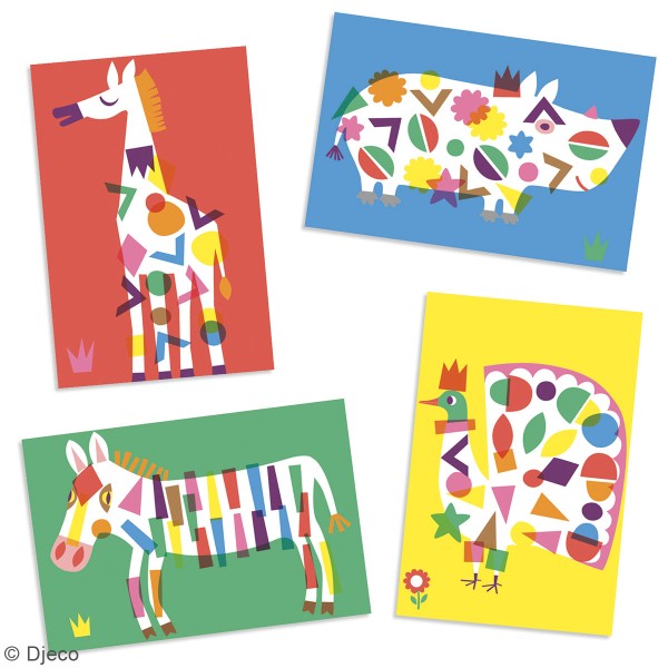 Kit Gommettes - Créer avec des sticker - Grands animaux - 4 tableaux - Photo n°2