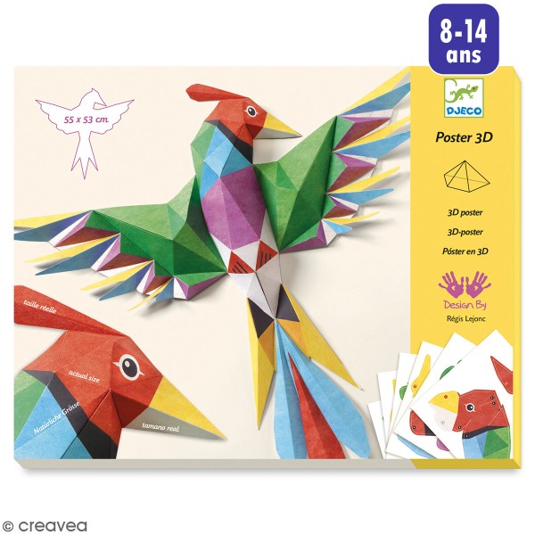 Djeco Petits Cadeaux - Poster 3D - Oiseau tropical - 55 x 53 cm - Photo n°1