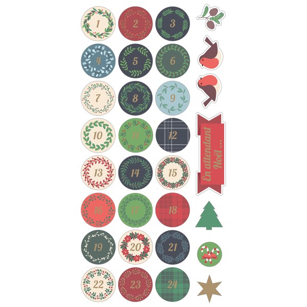 Stickers Puffies Calendrier de l'Avent - Joyeux Noël - 31 pcs environ - Photo n°2