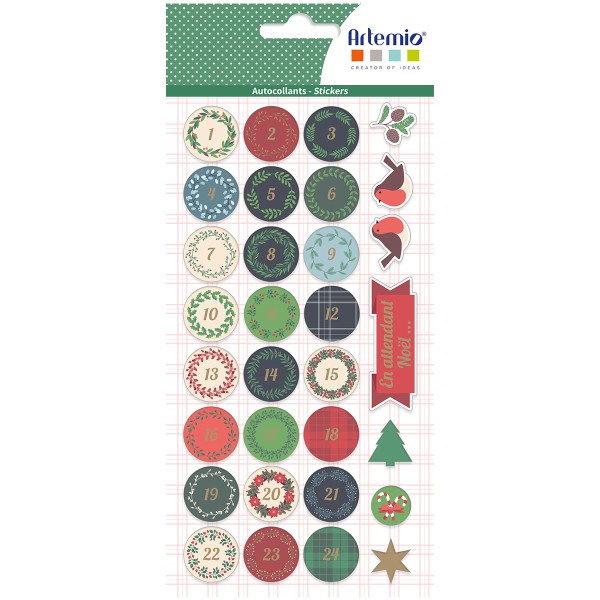 Stickers Puffies Calendrier de l'Avent - Joyeux Noël - 31 pcs environ - Photo n°1