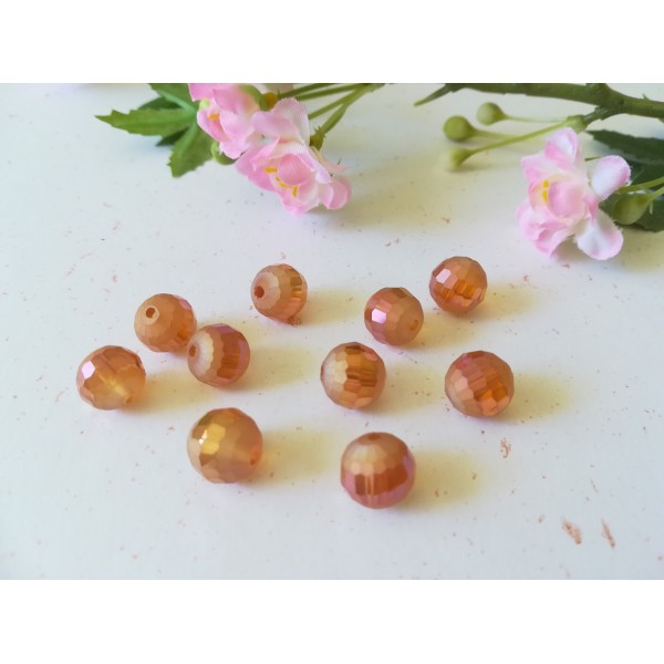 Perles en verre électroplate 10 mm orange AB x 10 - Photo n°1