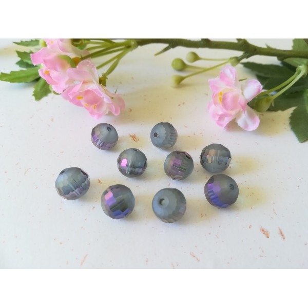 Perles en verre électroplate 10 mm grise reflet violet AB x 10 - Photo n°1