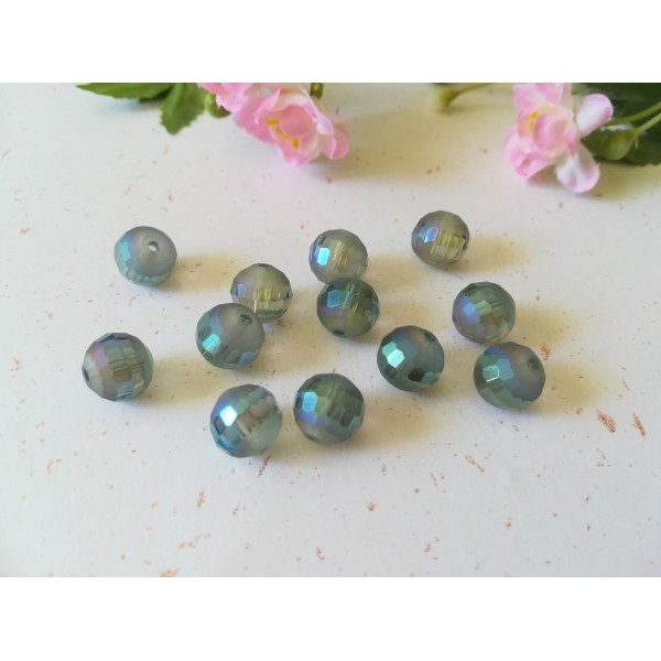 Perles en verre électroplate 10 mm grise à reflet vert AB x 10 - Photo n°1