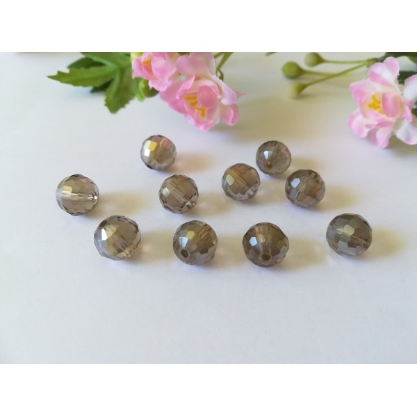 Perles en verre électroplate à facette 10 mm gris jaune à reflet AB x 10 - Photo n°1