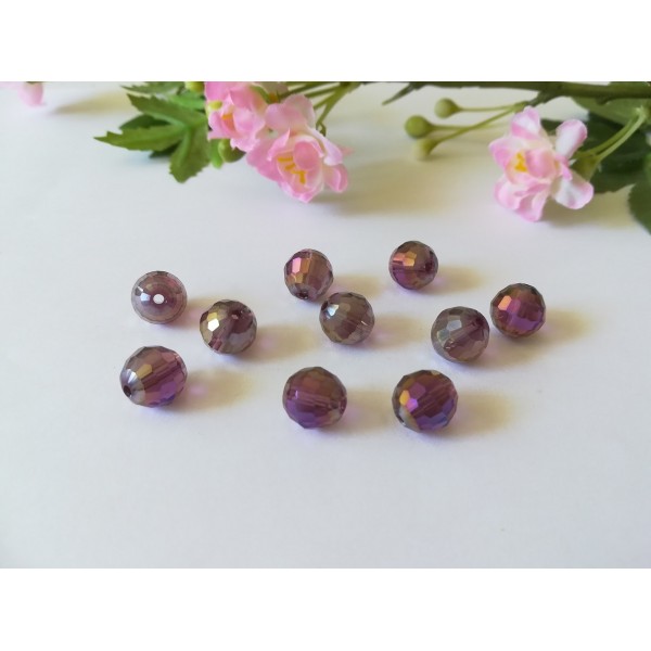 Perles en verre électroplate à facette 10 mm prune à reflet AB x 10 - Photo n°1