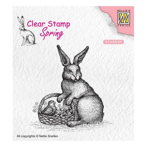 Tampon transparent clear stamp scrapbooking Nellie's Choice LAPIN PANIER OISEAU 0,13 - Photo n°1