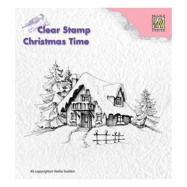 Tampon transparent clear stamp scrapbooking Nellie's Choice CHALET SAPIN BARRIERE 014 - Photo n°1