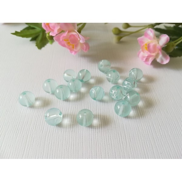 Perles en verre 8 mm bleu ciel tréfilé blanc x 20 - Photo n°2