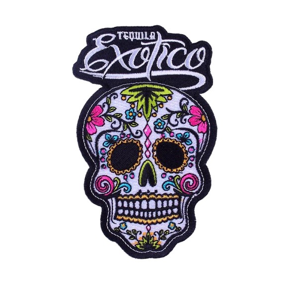 Ecusson tête de mort, sugar skull tequila exotico, patch thermocollant 12 cm - Photo n°1