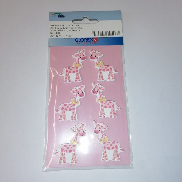 Girafe sticker en bois rose - Photo n°1