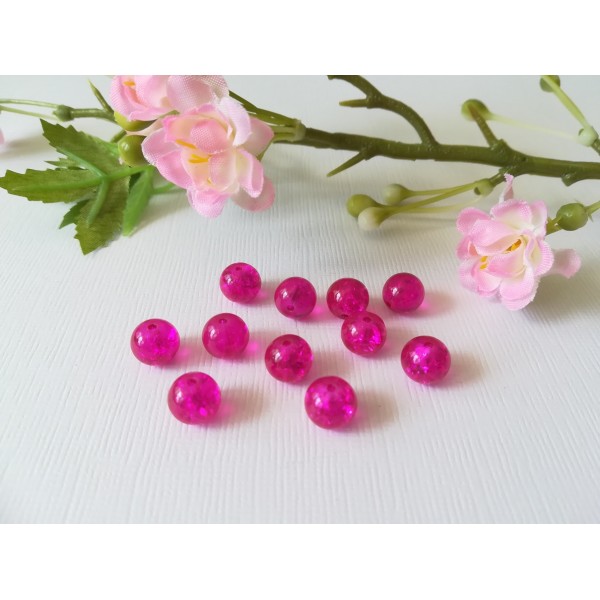 Perles en verre craquelé 8 mm fuchsia x 50 - Photo n°2