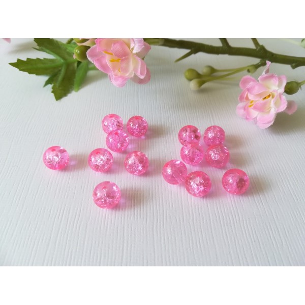 Perles en verre craquelé 8 mm rose x 50 - Photo n°2