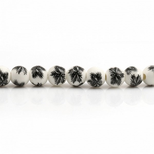 20 perles céramique porcelaine rondes 0,8 cm FEUILLAGE NOIR - Photo n°1