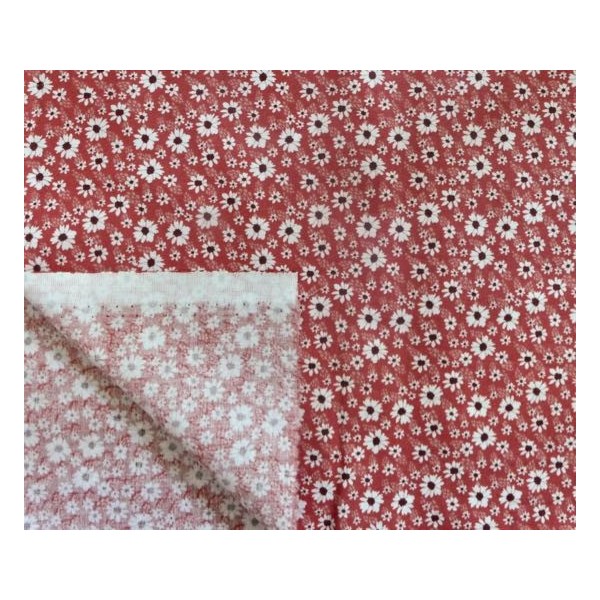 Tissu Coton Motif Fleur Blanche Sur Fond Rouge Rosé Mat - Vendu Au Mètre - Photo n°5