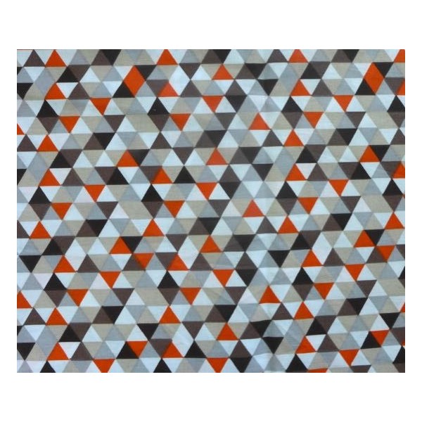 Tissu Coton Motif Géométrique, Triangle Marron, Orange, Gris, Blanc Et Beige En 160cm De Laize - Photo n°3