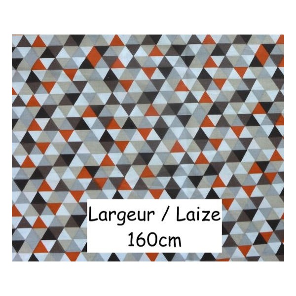 Tissu Coton Motif Géométrique, Triangle Marron, Orange, Gris, Blanc Et Beige En 160cm De Laize - Photo n°1