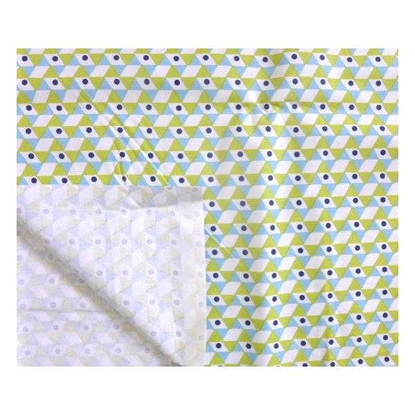 Tissu Coton Motif Géométrique, Triangle Vert Anis, Blanc Et Bleu En 160cm De Laize - Photo n°2