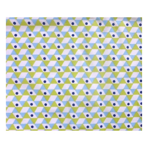 Tissu Coton Motif Géométrique, Triangle Vert Anis, Blanc Et Bleu En 160cm De Laize - Photo n°3