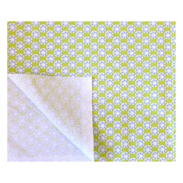 Tissu Coton Motif Géométrique, Disque, Rosace, Blanc, Gris, Bleu Sur Fond Vert Anis En 160cm De La - Photo n°2