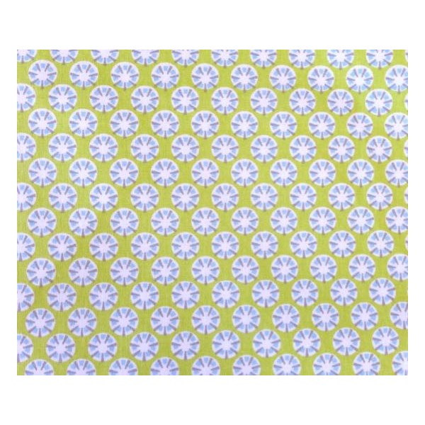 Tissu Coton Motif Géométrique, Disque, Rosace, Blanc, Gris, Bleu Sur Fond Vert Anis En 160cm De La - Photo n°3