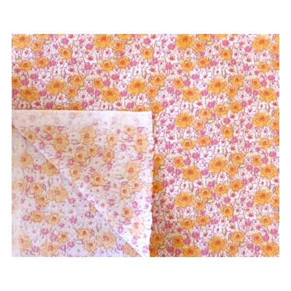 Tissu Coton À Fleurs Orange, Rose, Beige Et Blanc En 160cm De Laize - Photo n°2