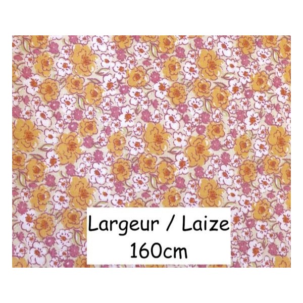 Tissu Coton À Fleurs Orange, Rose, Beige Et Blanc En 160cm De Laize - Photo n°1