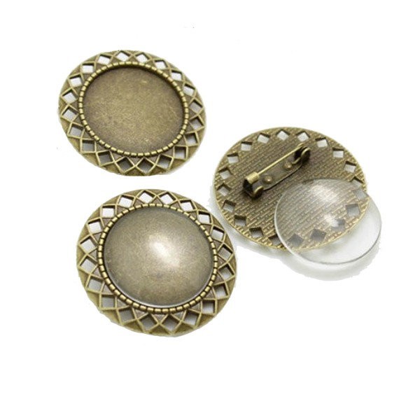 4 BROCHES ronde 36 mm bronze + CABOCHONS  25 mm - Photo n°1