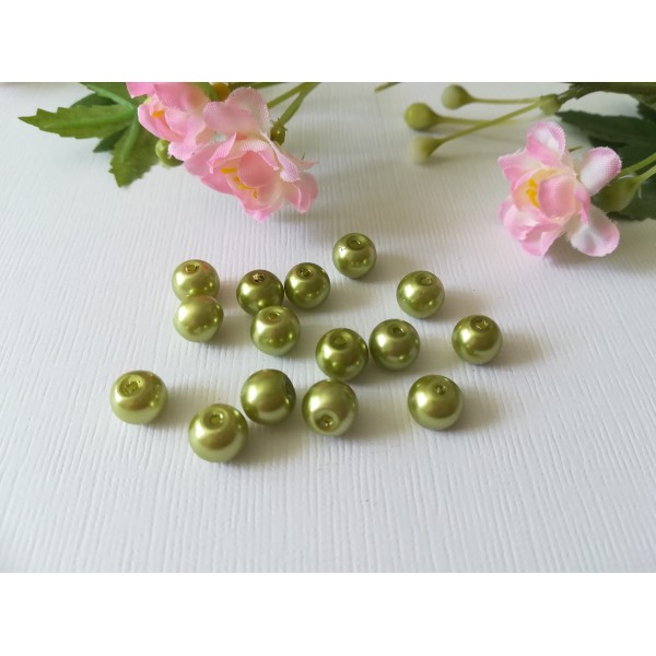 Perles en verre nacré 8 mm vert anis x 20 - Photo n°2