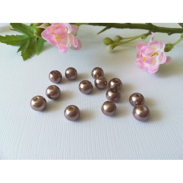 Perles en verre nacré 8 mm taupe x 20 - Photo n°2