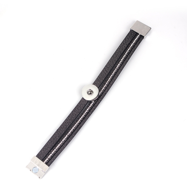 Bracelet cordon plat simili cuir et strass à customiser avec bouton pression - Photo n°2