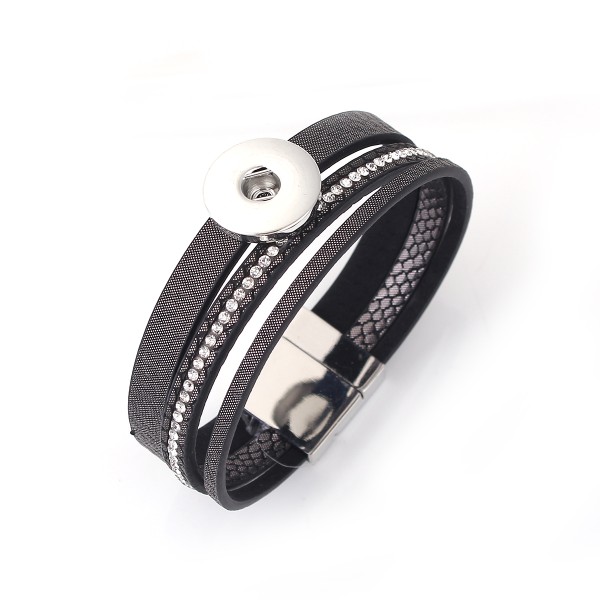 Bracelet cordon plat simili cuir et strass à customiser avec bouton pression - Photo n°1
