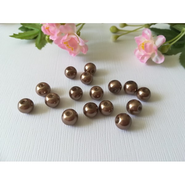 Perles en verre nacré 8 mm brun x 20 - Photo n°2