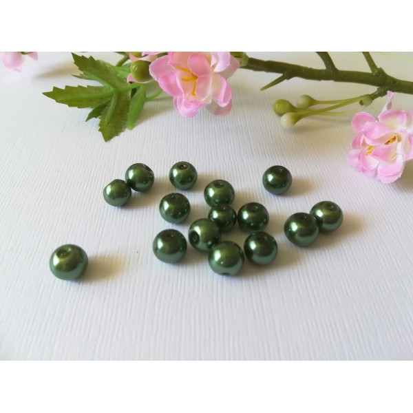 Perles en verre nacré 8 mm vert foncé x 20 - Photo n°2