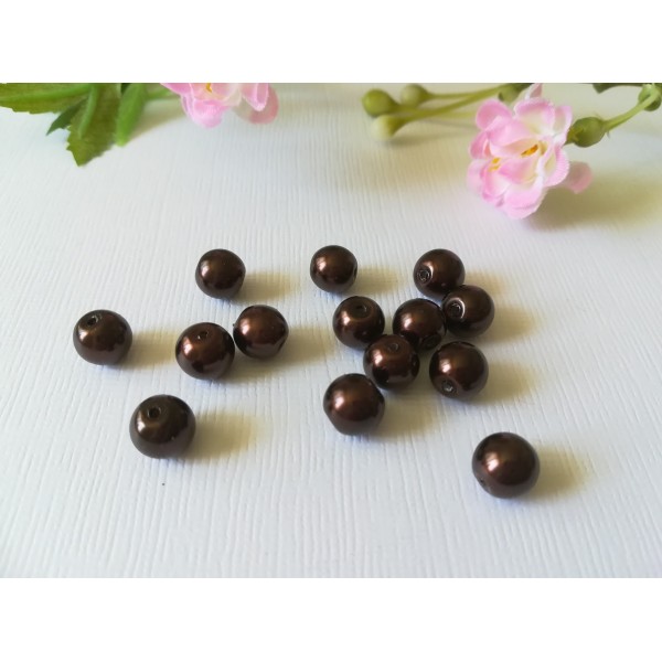 Perles en verre nacré 8 mm marron foncé x 20 - Photo n°2
