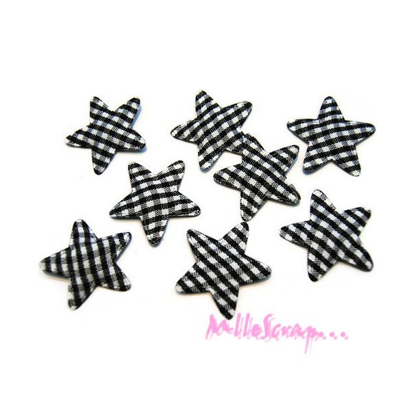 Appliques petites étoiles tissu vichy noir - 10 pièces - Photo n°1