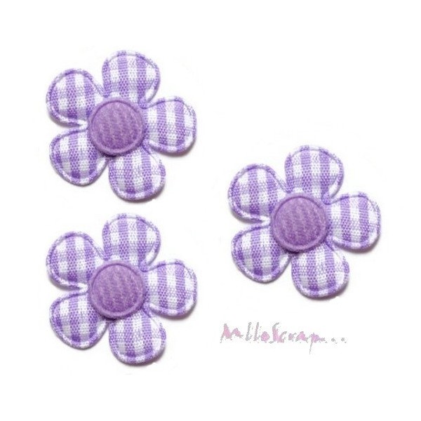 Appliques fleurs tissu vichy violet clair - 5 pièces - Photo n°1