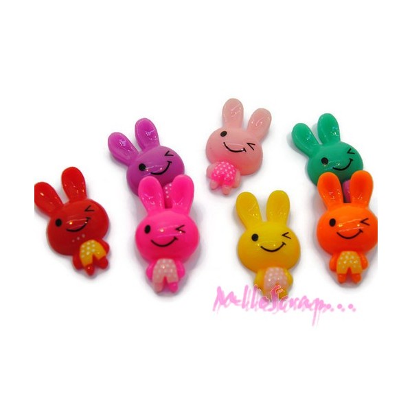 Cabochons lapins résine multicolore - 7 pièces - Photo n°1