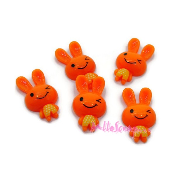 Cabochons lapins résine orange -  5 pièces - Photo n°1