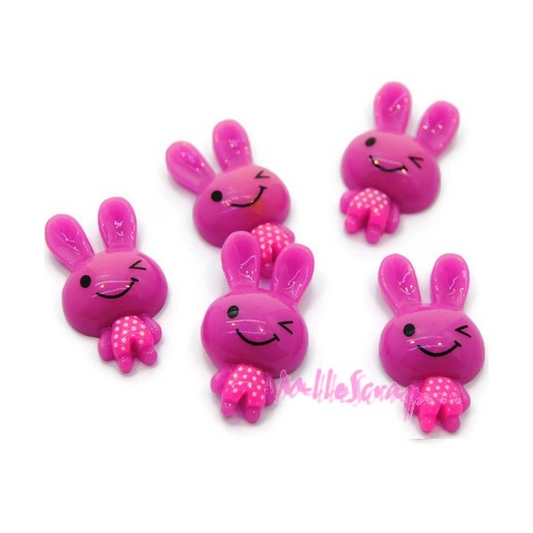 Cabochons lapins résine violet - 5 pièces - Photo n°1