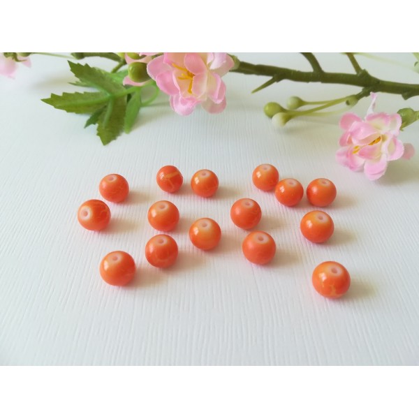 Perles en verre ronde 8 mm orange effet fissuré x 20 - Photo n°2