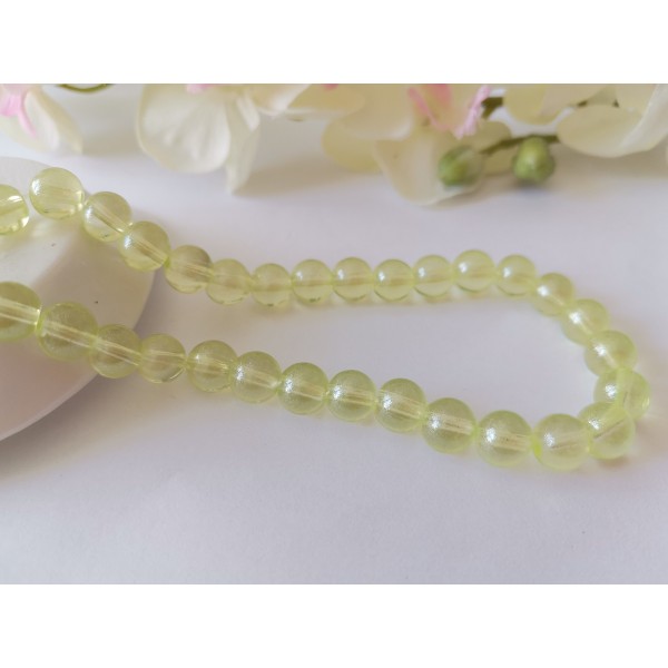 Perles en verre 8 mm vert  jaune brillant x 20 - Photo n°2