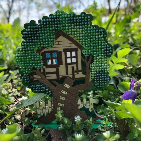 La Maison de l'arbre Sur pied, de Perles Kit de BRICOLAGE en Bois, Toile, Décor à la Maison de Fée d - Photo n°2
