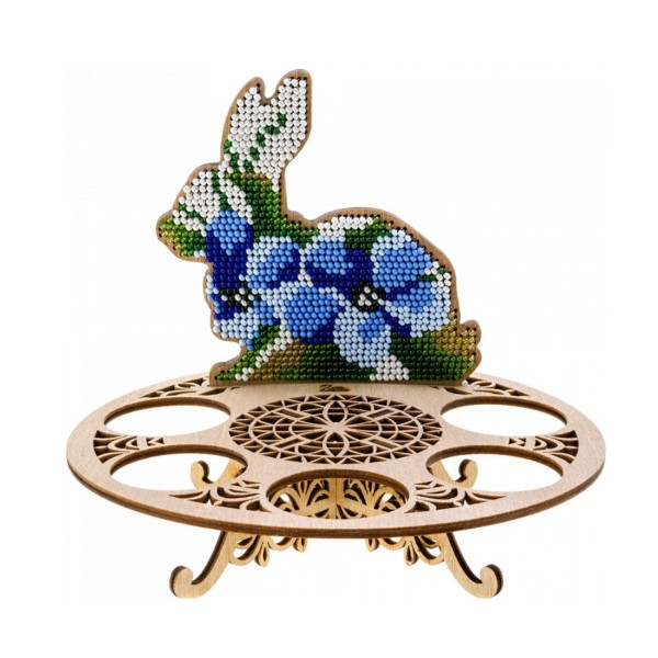 Fleur bleue Lapin Oeuf Titulaire de Perles de Pâques Kit de BRICOLAGE en Bois, Toile, Broderie Artis - Photo n°1