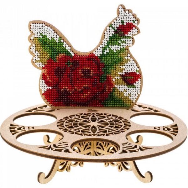 Rose rouge Oeufs de Poulet Titulaire de Perles de Pâques Kit de BRICOLAGE en Bois, Toile, Broderie A - Photo n°1