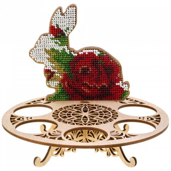 Rose rouge Lapin Oeuf Titulaire de Perles de Pâques Kit de BRICOLAGE en Bois, Toile, Broderie Artisa - Photo n°1